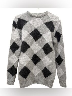 Zara Classic Grey Argyle Knit Sweater - Womens - Size Medium